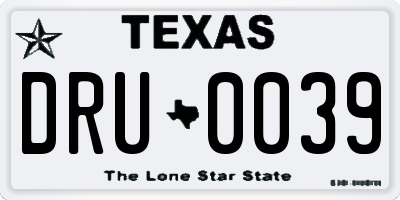 TX license plate DRU0039