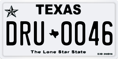 TX license plate DRU0046
