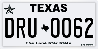 TX license plate DRU0062