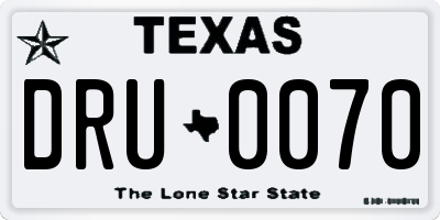 TX license plate DRU0070