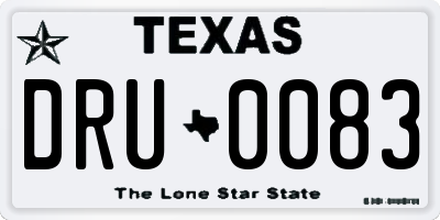 TX license plate DRU0083