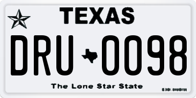 TX license plate DRU0098