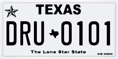 TX license plate DRU0101