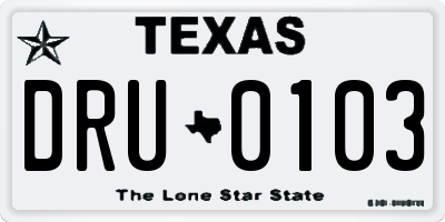 TX license plate DRU0103