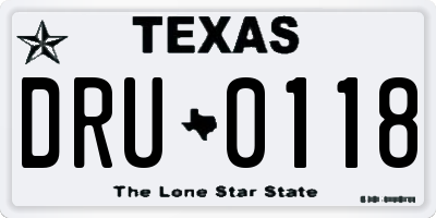 TX license plate DRU0118