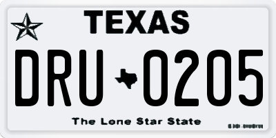 TX license plate DRU0205