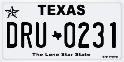 TX license plate DRU0231