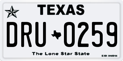 TX license plate DRU0259