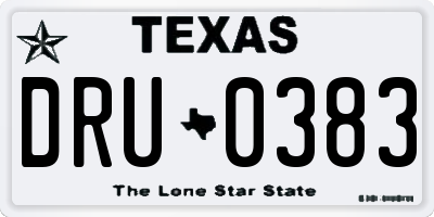 TX license plate DRU0383