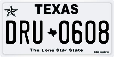 TX license plate DRU0608