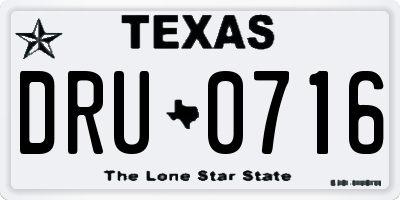 TX license plate DRU0716