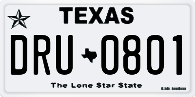 TX license plate DRU0801