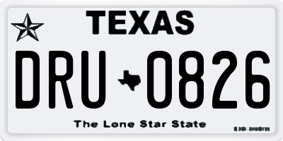 TX license plate DRU0826