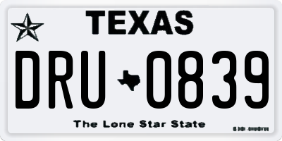TX license plate DRU0839