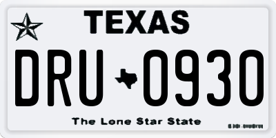 TX license plate DRU0930