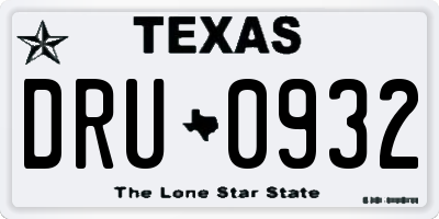 TX license plate DRU0932