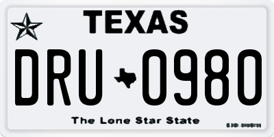 TX license plate DRU0980