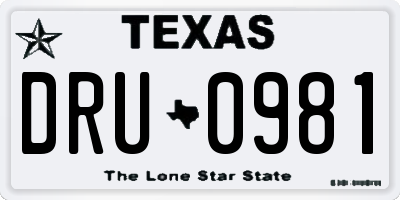 TX license plate DRU0981