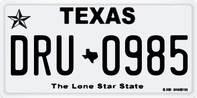 TX license plate DRU0985