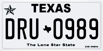 TX license plate DRU0989