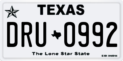 TX license plate DRU0992