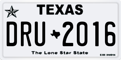 TX license plate DRU2016