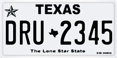 TX license plate DRU2345