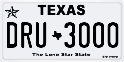 TX license plate DRU3000