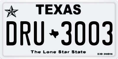 TX license plate DRU3003