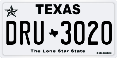 TX license plate DRU3020