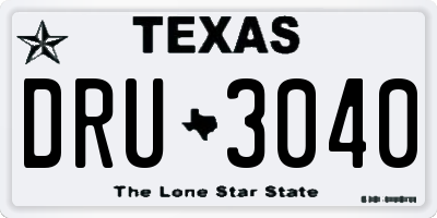 TX license plate DRU3040