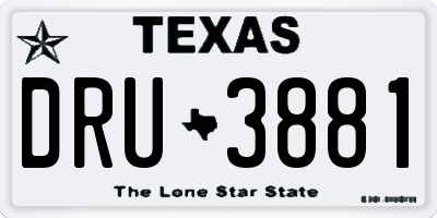 TX license plate DRU3881