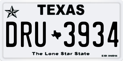 TX license plate DRU3934