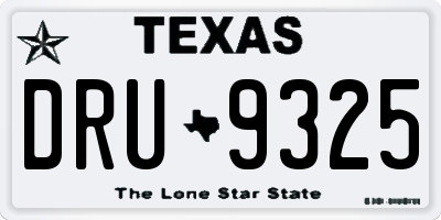 TX license plate DRU9325