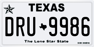 TX license plate DRU9986