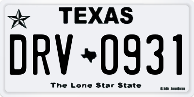 TX license plate DRV0931