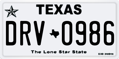 TX license plate DRV0986