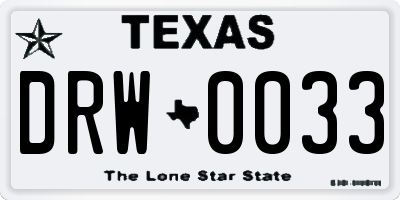 TX license plate DRW0033