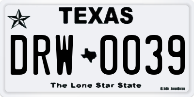 TX license plate DRW0039