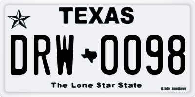 TX license plate DRW0098