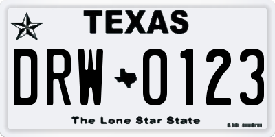 TX license plate DRW0123