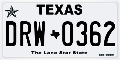 TX license plate DRW0362