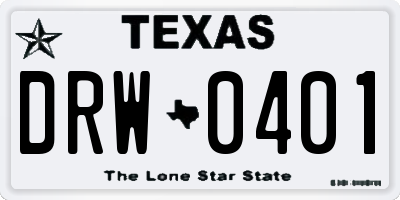 TX license plate DRW0401