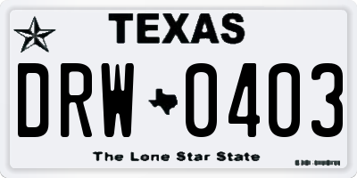 TX license plate DRW0403