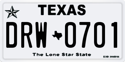 TX license plate DRW0701