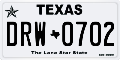 TX license plate DRW0702