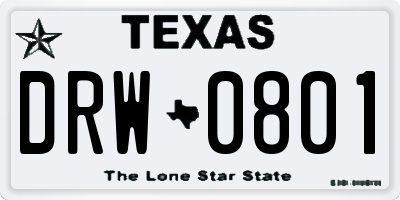 TX license plate DRW0801