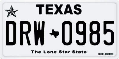 TX license plate DRW0985