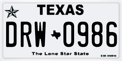 TX license plate DRW0986