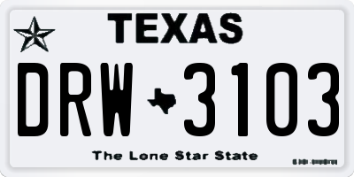 TX license plate DRW3103